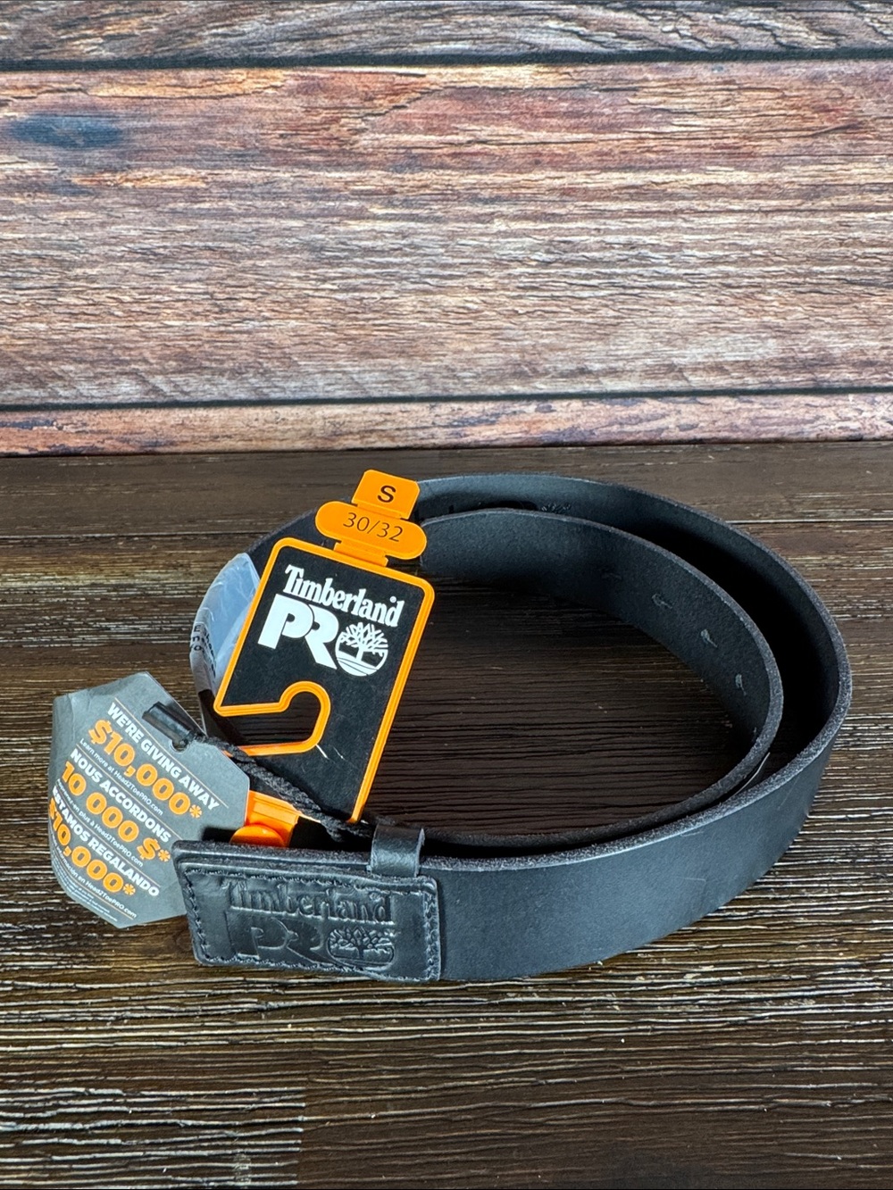 Timberland PRO Black Leather Work Belt with Embossed Logo Buckleless